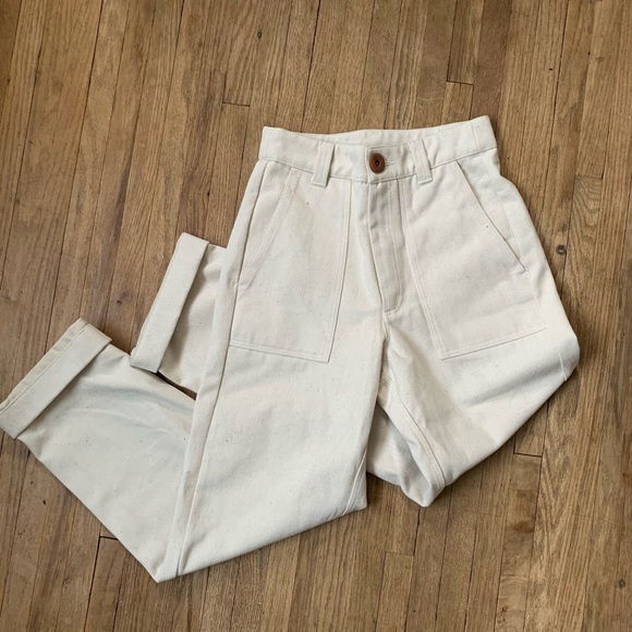 Beaton Pants - SOLD. Beaton Linen, Utility Pant. Alabaster Denim.